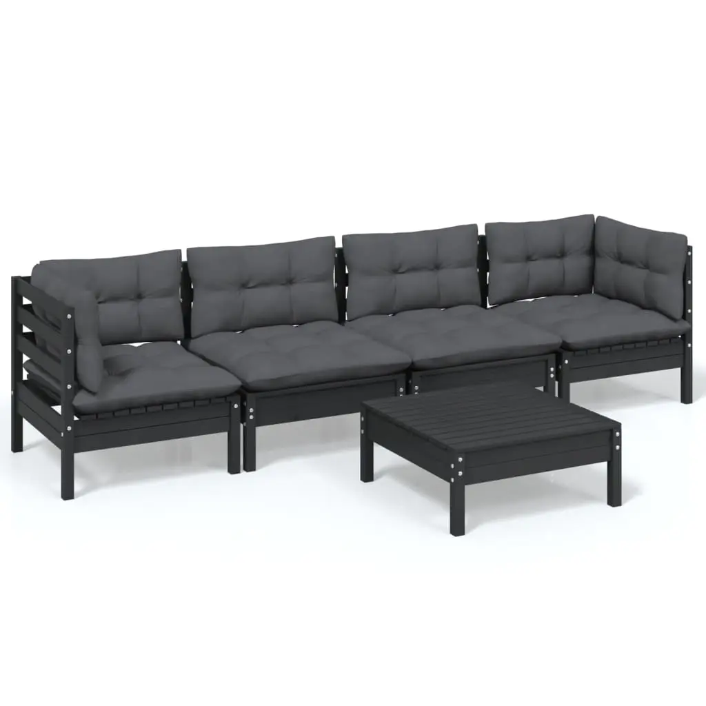 5 Piece Garden Lounge Set with Cushions Solid Pinewood 3096158 - Furniture