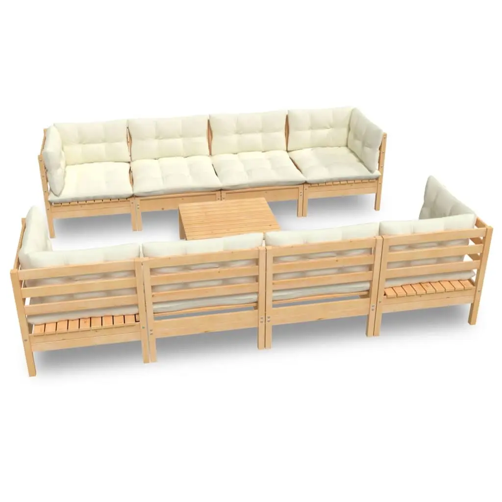 9 Piece Garden Lounge Set with Cream Cushions Solid Pinewood 3096166 - Furniture