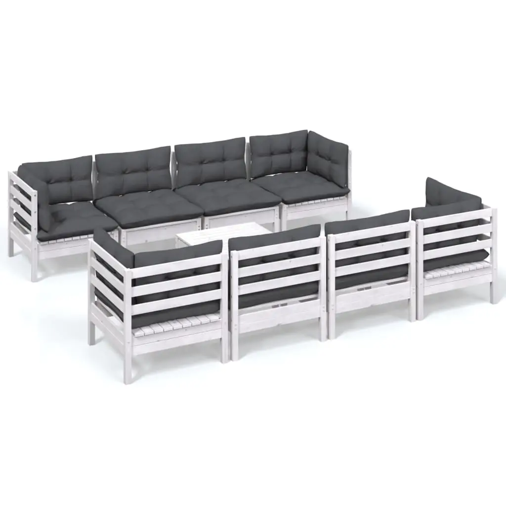 9 Piece Garden Lounge Set with Cushions Solid Pinewood 3096167 - Furniture