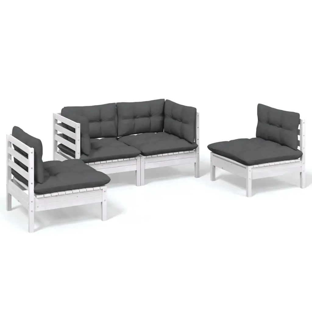 4 Piece Garden Lounge Set with Cushions Solid Pinewood 3096173 - Furniture