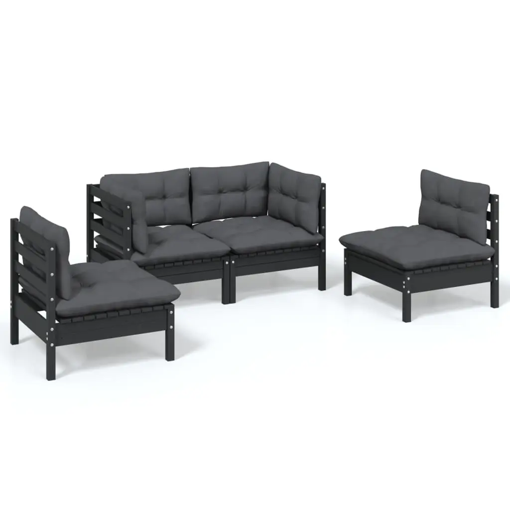 4 Piece Garden Lounge Set with Cushions Solid Pinewood 3096176 - Furniture