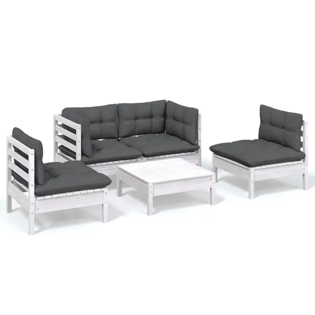 5 Piece Garden Lounge Set with Cushions Solid Pinewood 3096179 - Furniture