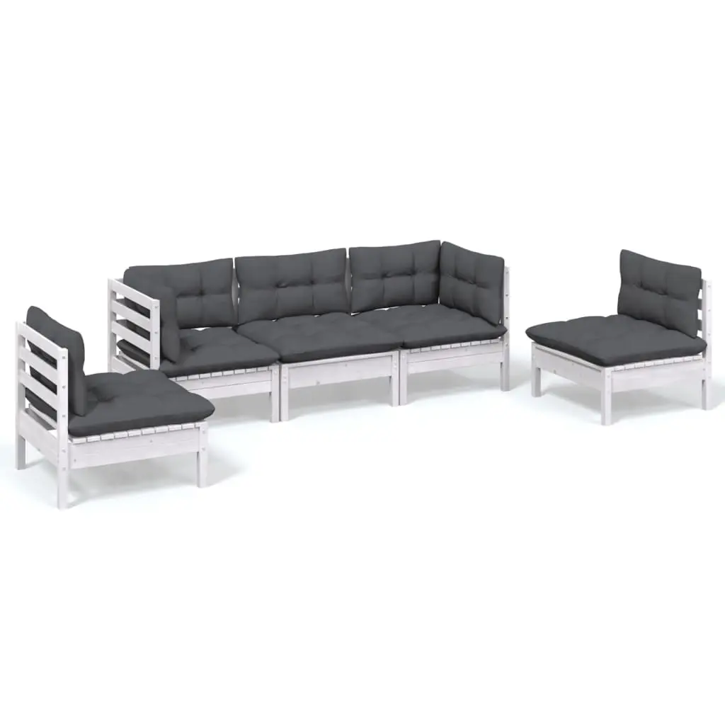 5 Piece Garden Lounge Set with Cushions Solid Pinewood 3096185 - Furniture