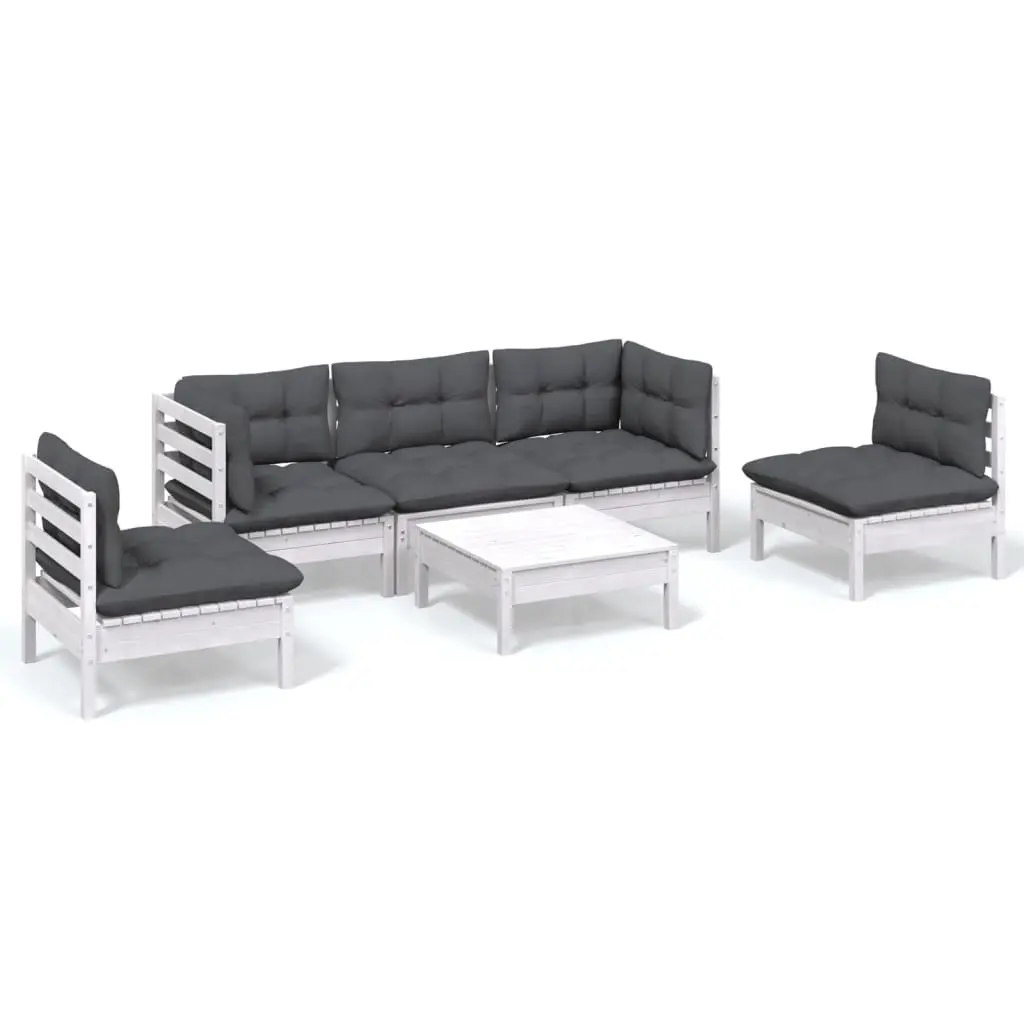 6 Piece Garden Lounge Set with Cushions Solid Pinewood 3096191 - Furniture