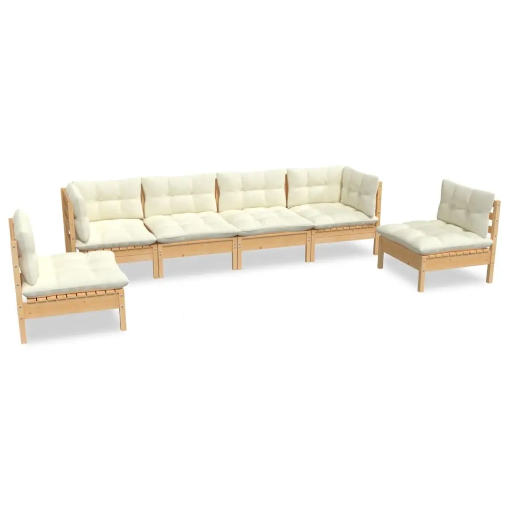 6 Piece Garden Lounge Set with Cream Cushions Solid Pinewood 3096196 - Furniture