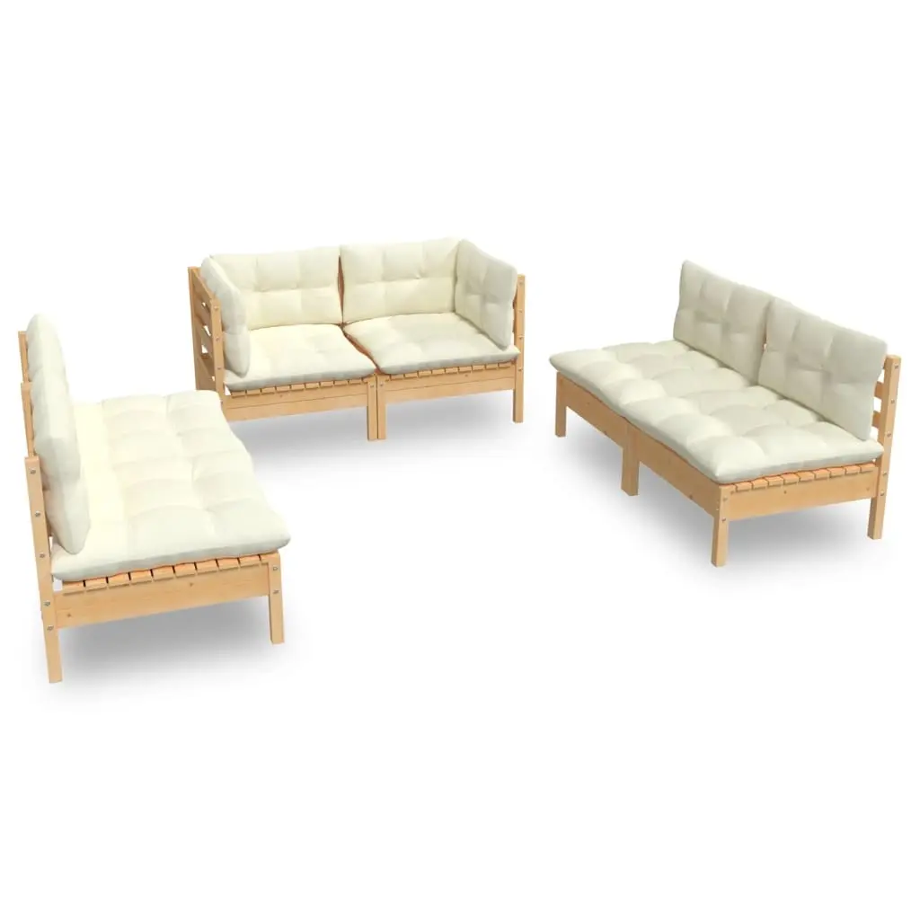 6 Piece Garden Lounge Set with Cream Cushions Solid Pinewood 3096208 - Furniture