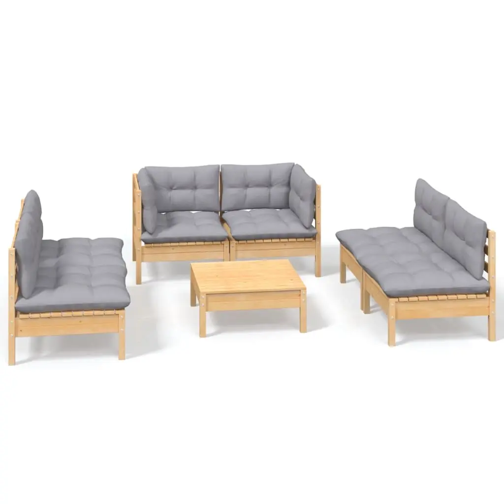 7 Piece Garden Lounge Set with Grey Cushions Solid Pinewood 3096213 - Furniture