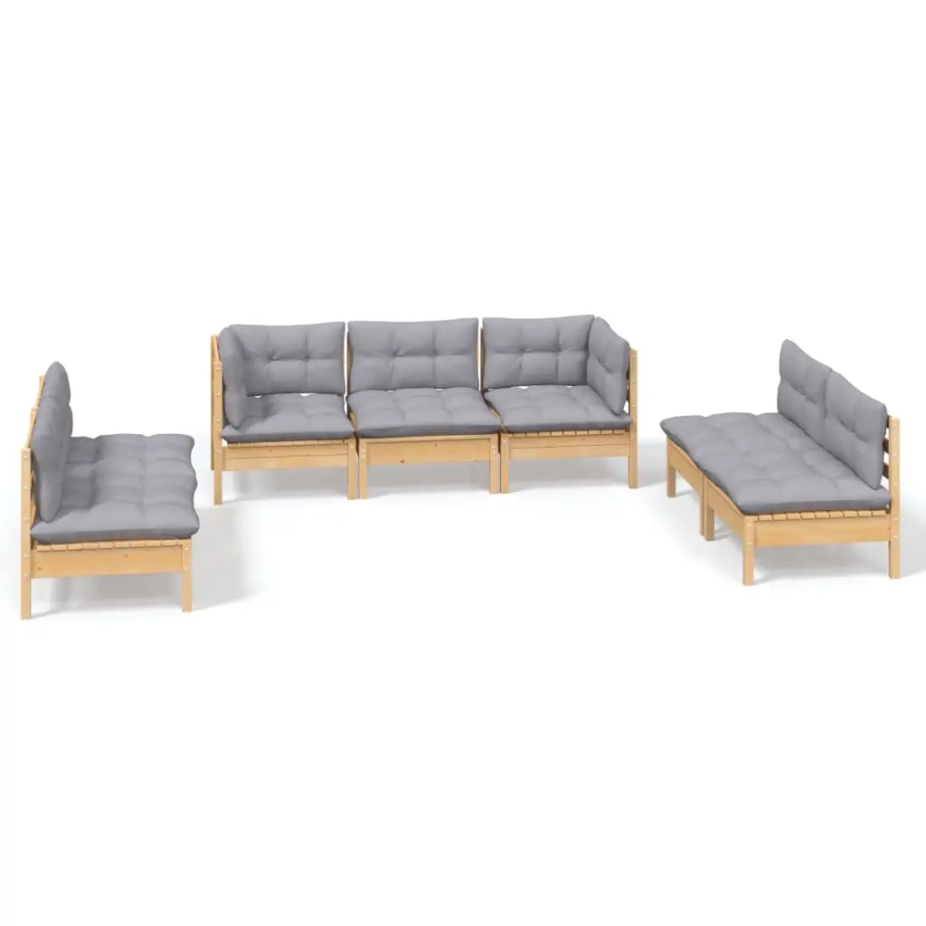 7 Piece Garden Lounge Set with Grey Cushions Solid Pinewood 3096219 - Furniture