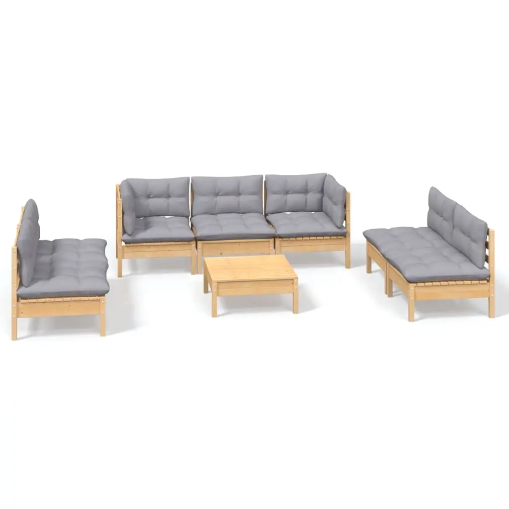 8 Piece Garden Lounge Set with Grey Cushions Solid Pinewood 3096225 - Furniture