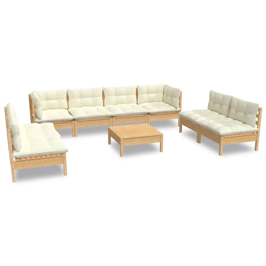 9 Piece Garden Lounge Set with Cream Cushions Solid Pinewood 3096238 - Furniture