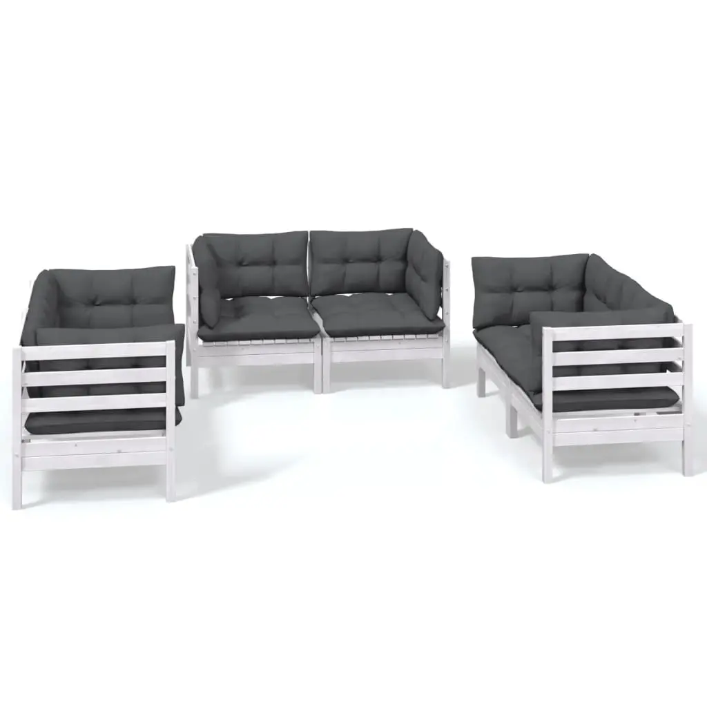 6 Piece Garden Lounge Set with Cushions Solid Pinewood 3096245 - Furniture
