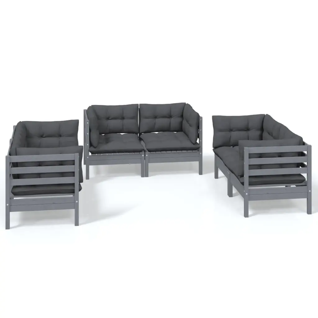 6 Piece Garden Lounge Set with Cushions Solid Pinewood 3096246 - Furniture