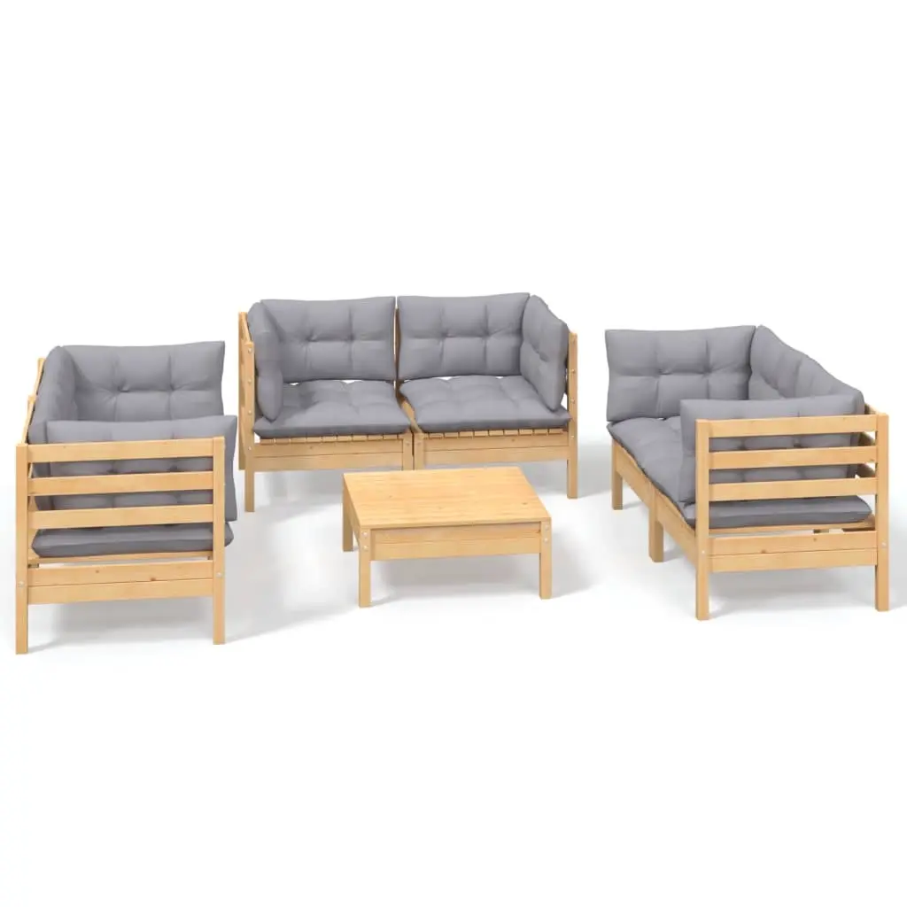 7 Piece Garden Lounge Set with Grey Cushions Solid Pinewood 3096249 - Furniture