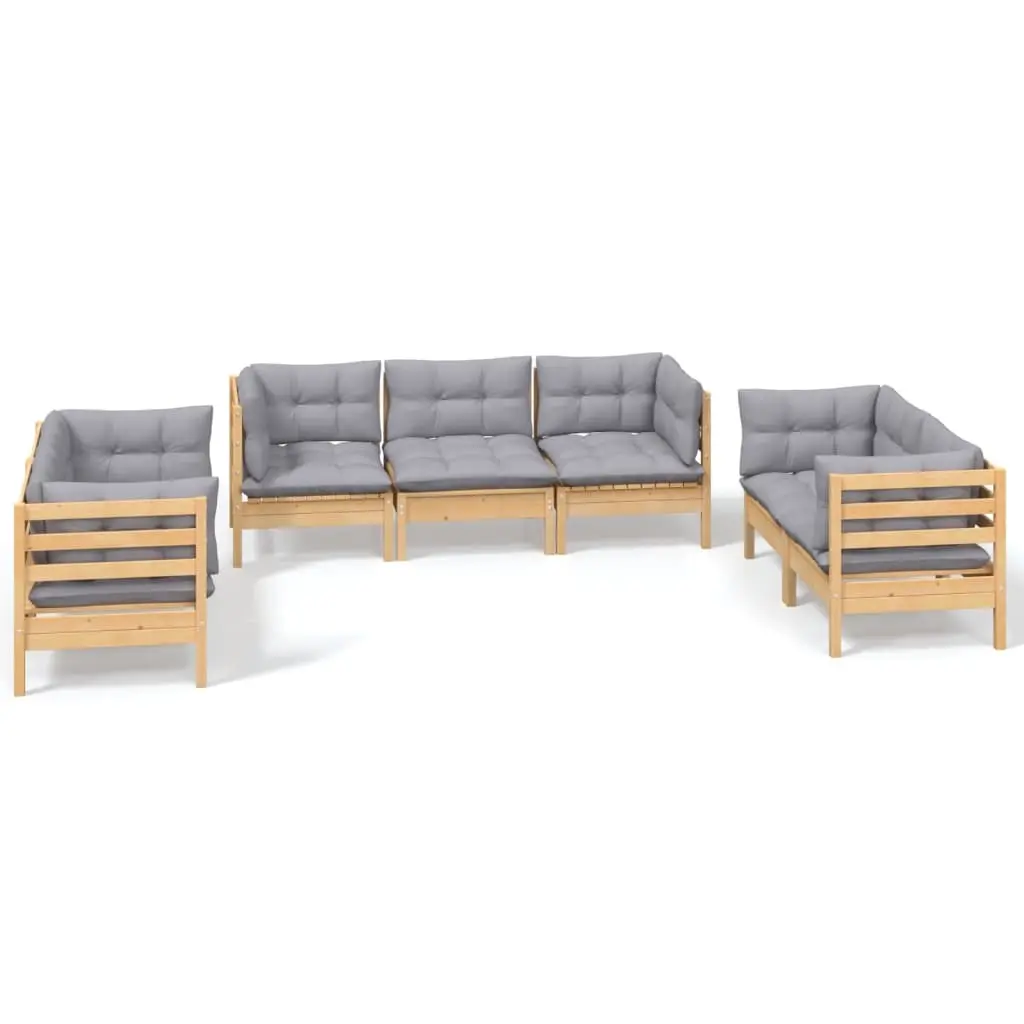 7 Piece Garden Lounge Set with Grey Cushions Solid Pinewood 3096255 - Furniture