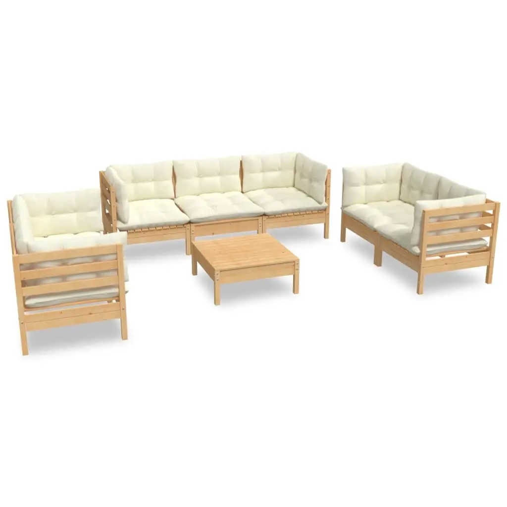 8 Piece Garden Lounge Set with Cream Cushions Solid Pinewood 3096262 - Furniture