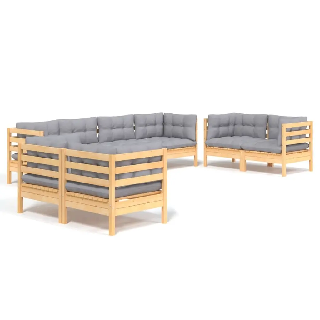 8 Piece Garden Lounge Set with Grey Cushions Solid Pinewood 3096267 - Furniture