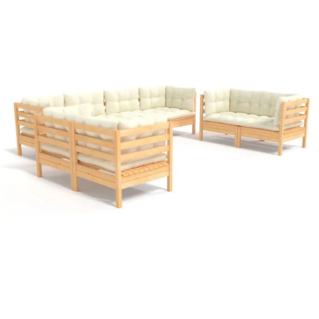 8 Piece Garden Lounge Set with Cream Cushions Solid Pinewood 3096268 - Furniture