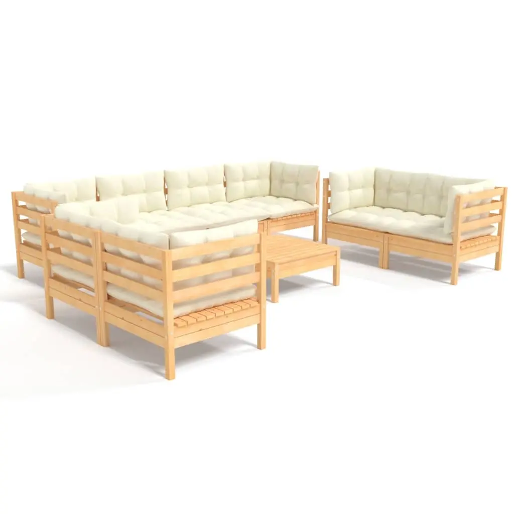 9 Piece Garden Lounge Set with Cream Cushions Solid Pinewood 3096274 - Furniture