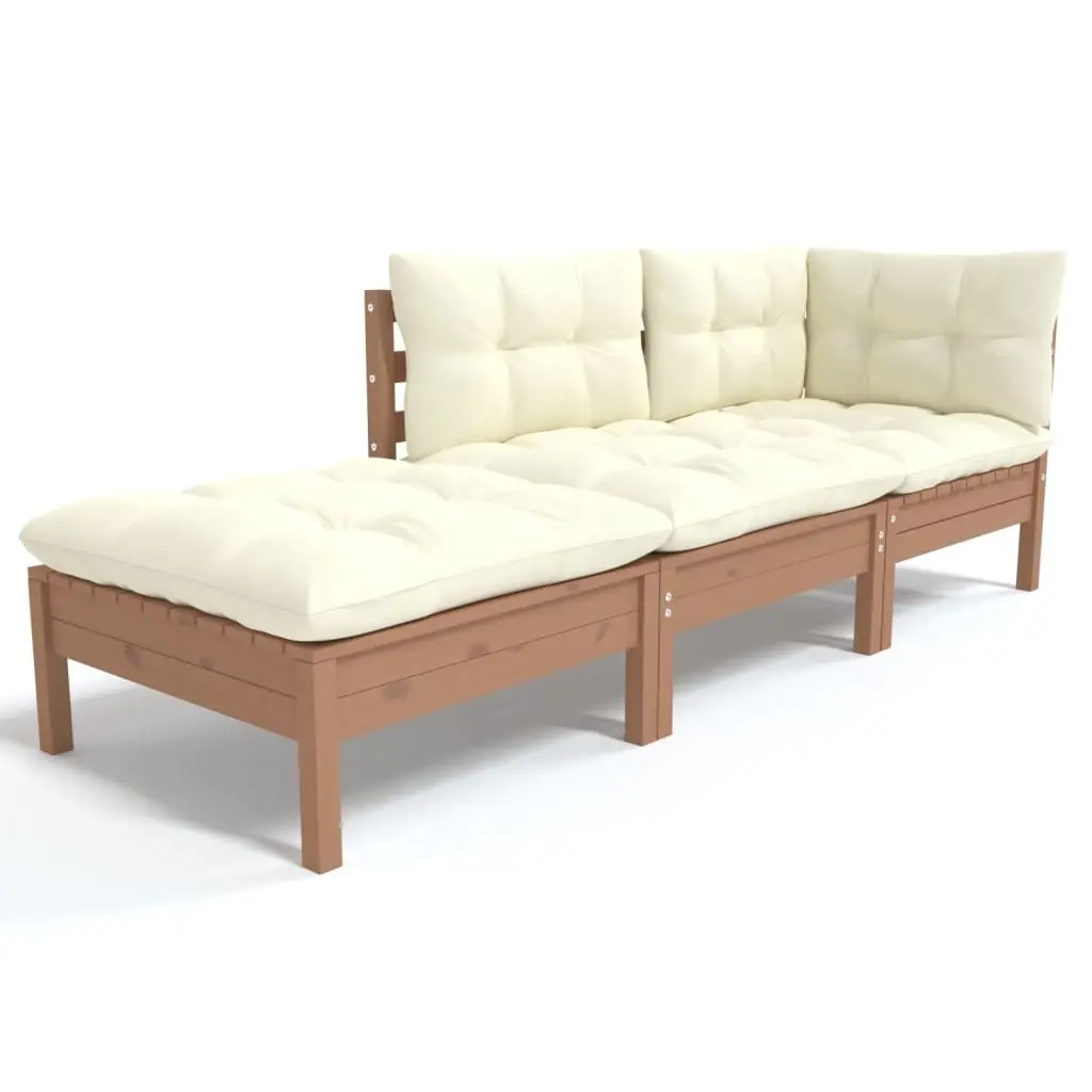 3 Piece Garden Lounge Set with Cushions Solid Wood Pine 3096283 - Furniture