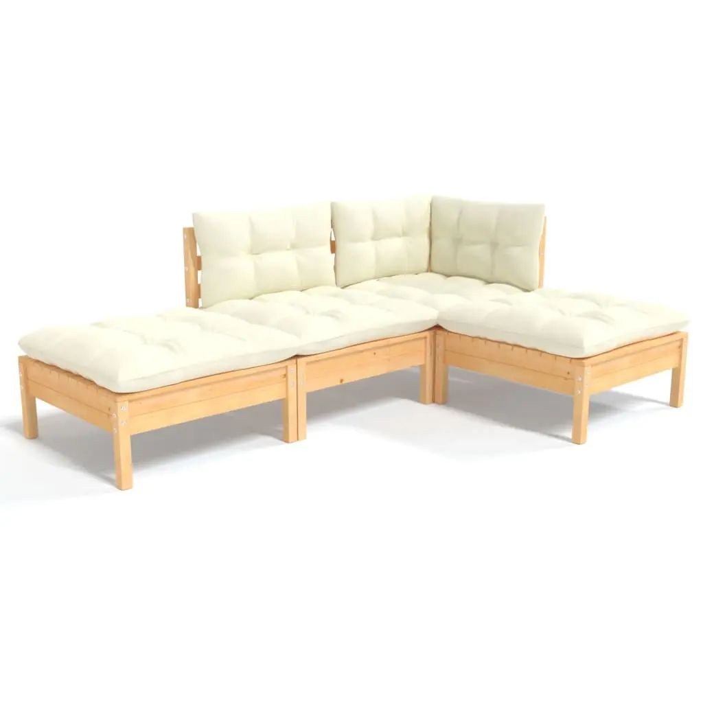 4 Piece Garden Lounge Set with Cream Cushions Solid Pinewood 3096286 - Furniture