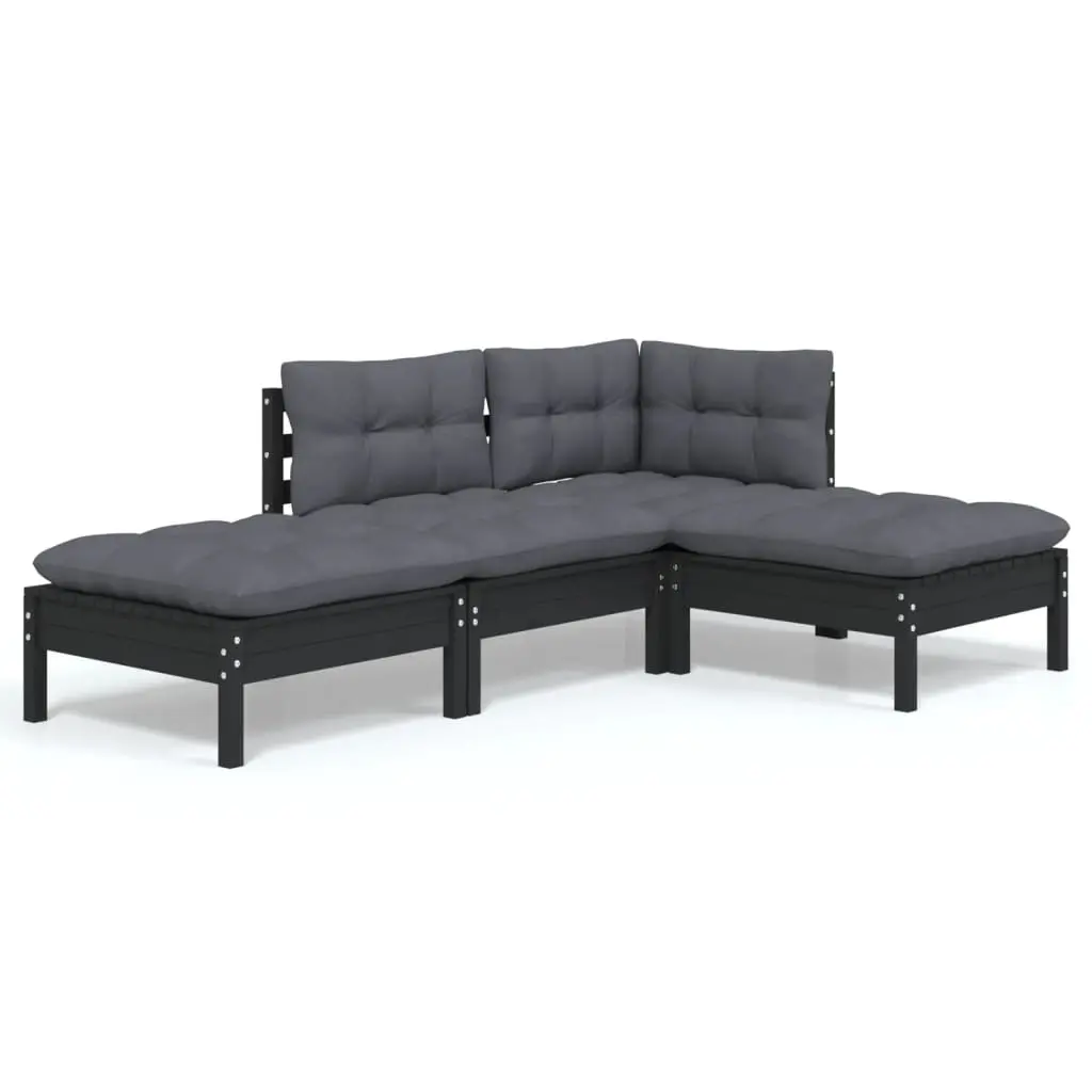 4 Piece Garden Lounge Set with Cushions Solid Pinewood 3096290 - Furniture
