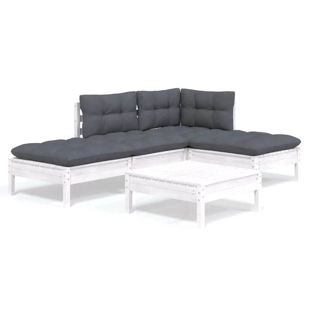 5 Piece Garden Lounge Set with Cushions White Pinewood 3096293 - Furniture