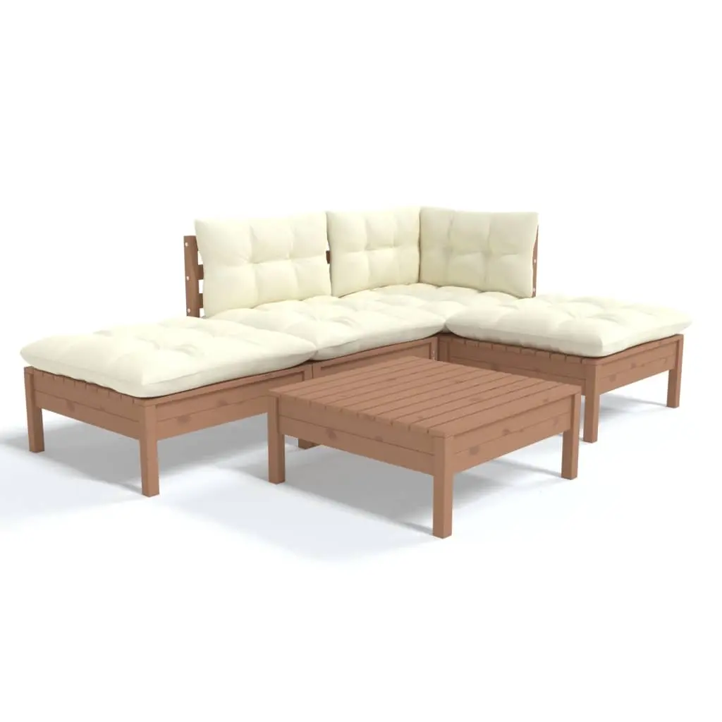 5 Piece Garden Lounge Set with Cushions Honey Brown Pinewood 3096295 - Furniture