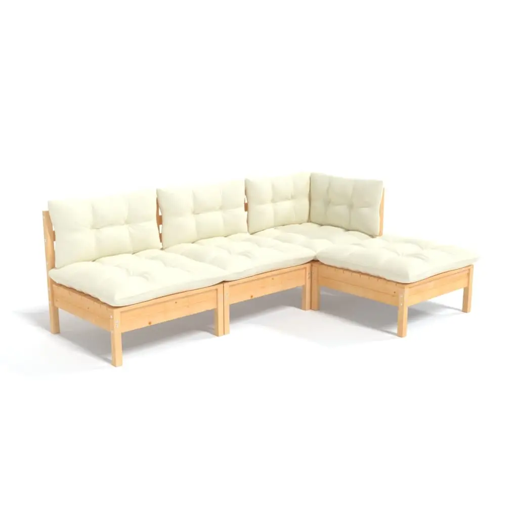 4 Piece Garden Lounge Set with Cream Cushions Pinewood 3096298 - Furniture