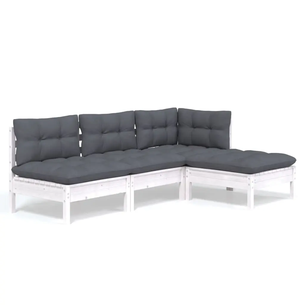4 Piece Garden Lounge Set with Cushions White Pinewood 3096299 - Furniture