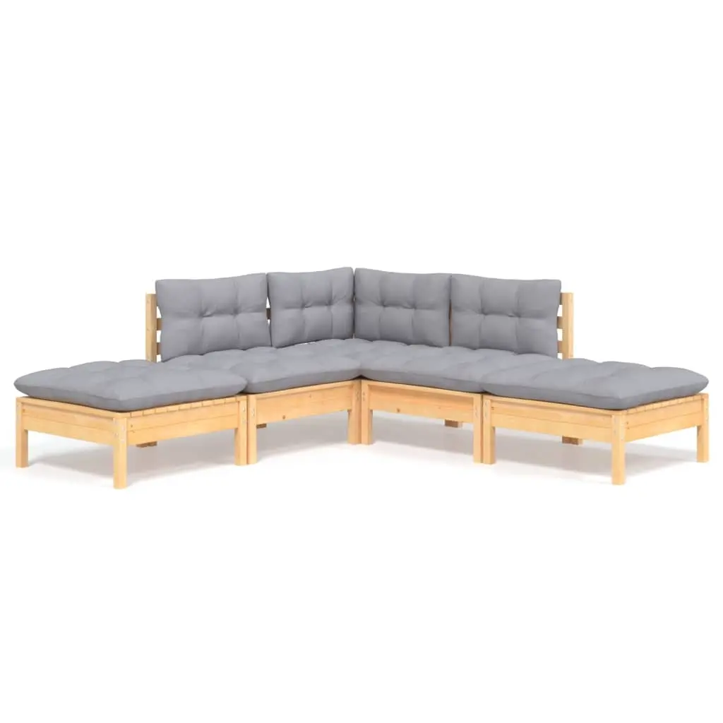 5 Piece Garden Lounge Set with Grey Cushions Pinewood 3096309 - Furniture