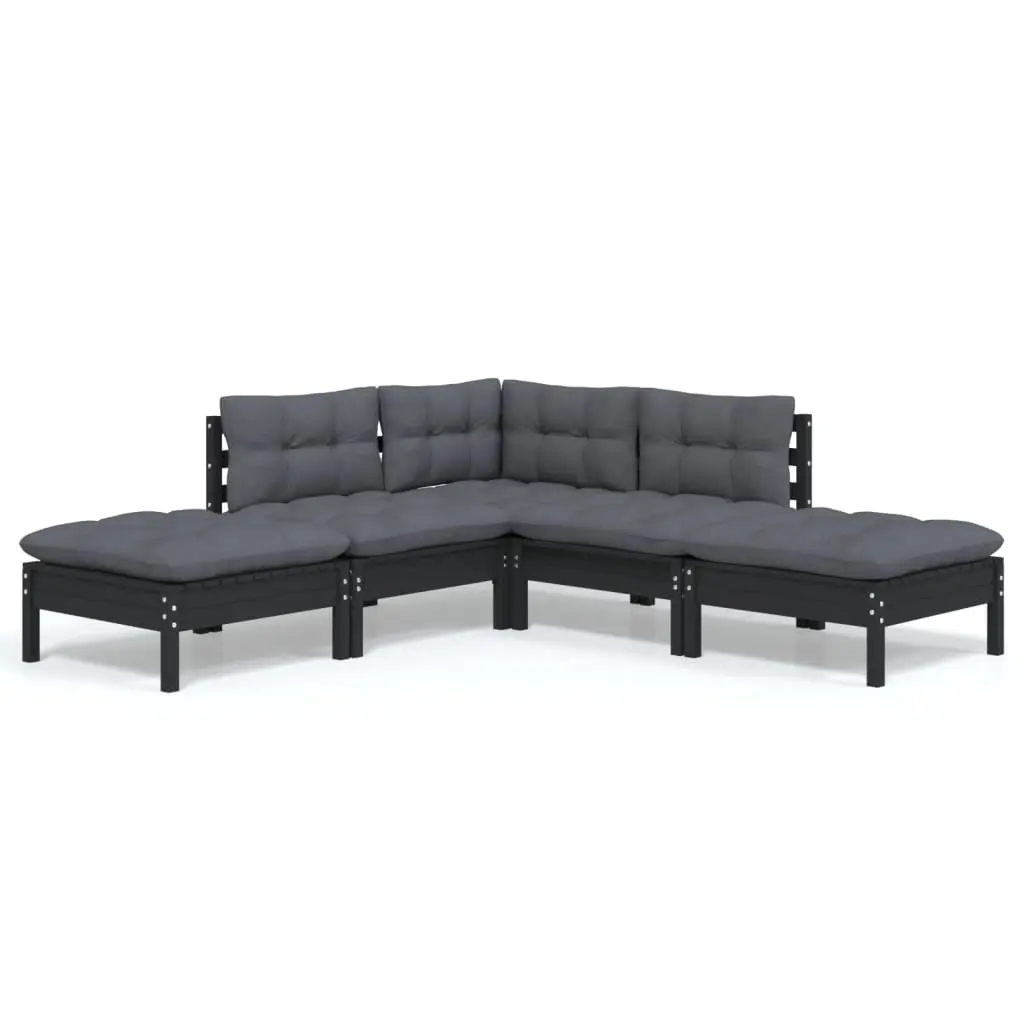 5 Piece Garden Lounge Set with Cushions Black Pinewood 3096314 - Furniture