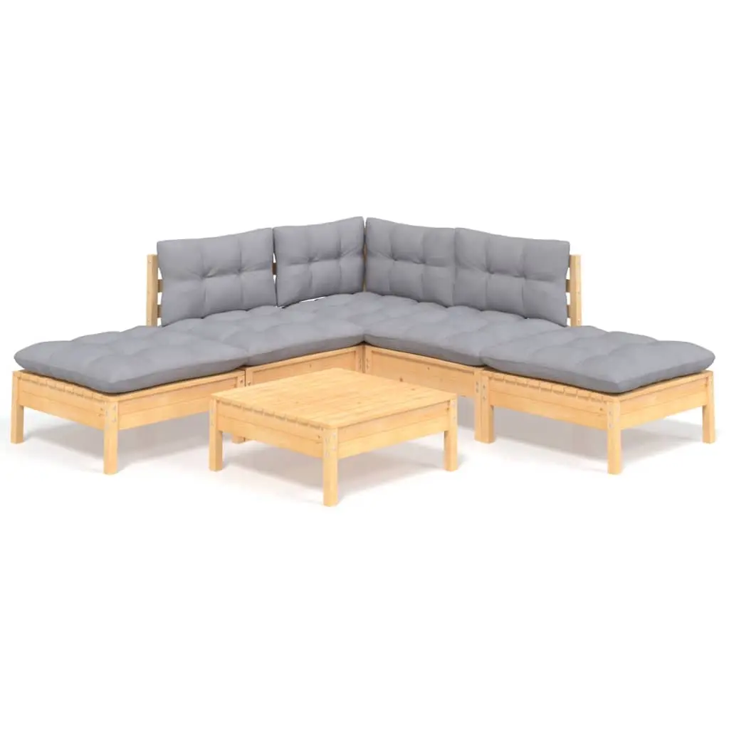 6 Piece Garden Lounge Set with Grey Cushions Pinewood 3096315 - Furniture