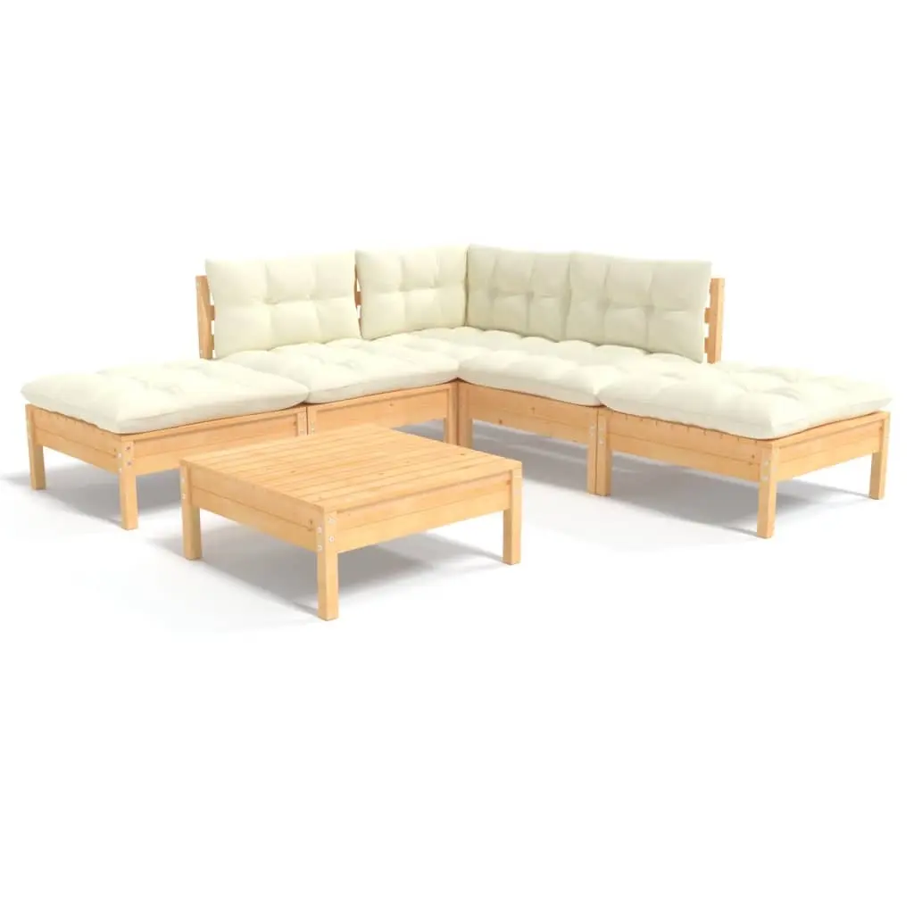 6 Piece Garden Lounge Set with Cream Cushions Pinewood 3096316 - Furniture