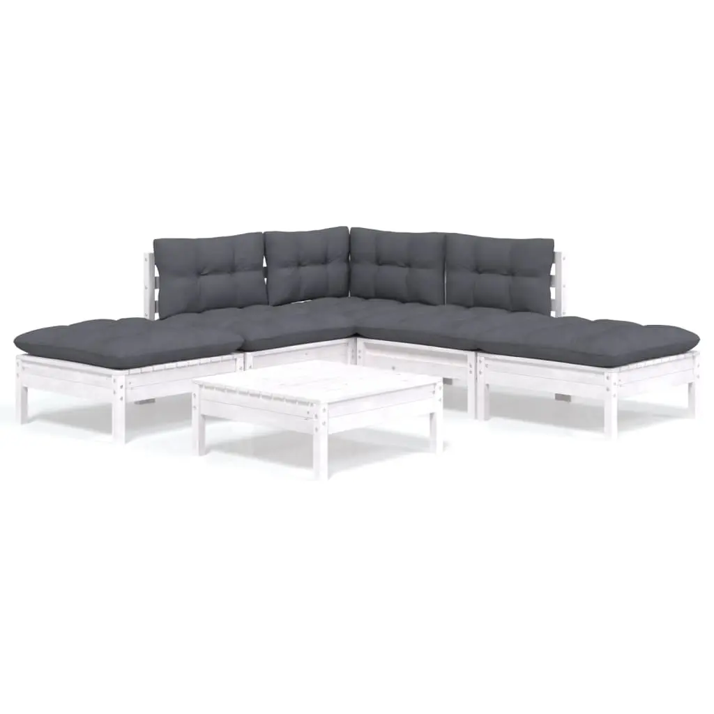 6 Piece Garden Lounge Set with Cushions White Pinewood 3096317 - Furniture