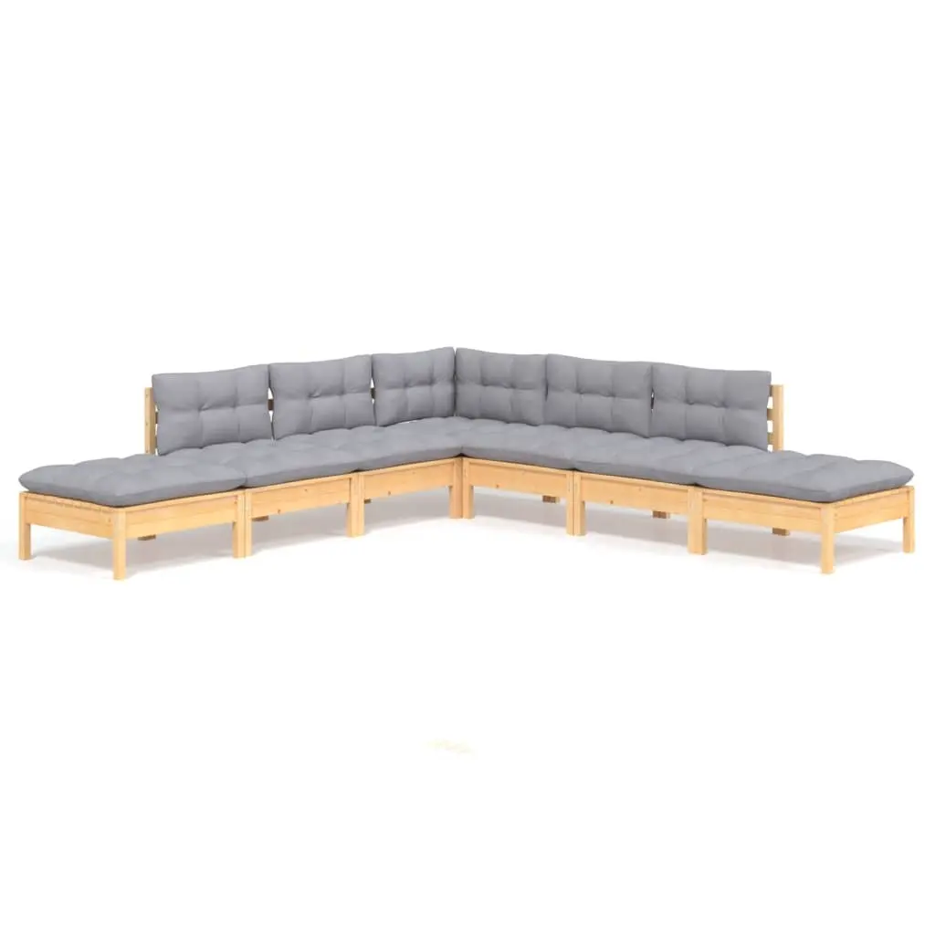 7 Piece Garden Lounge Set with Grey Cushions Pinewood 3096321 - Furniture