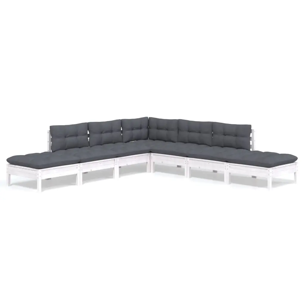 7 Piece Garden Lounge Set with Cushions White Pinewood 3096323 - Furniture