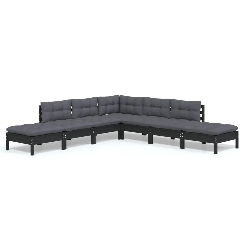 7 Piece Garden Lounge Set with Cushions Black Pinewood 3096326 - Furniture