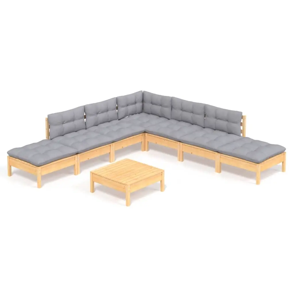 8 Piece Garden Lounge Set with Grey Cushions Pinewood 3096327 - Furniture