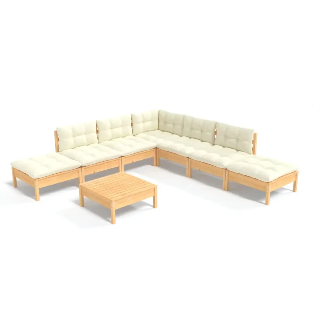 8 Piece Garden Lounge Set with Cream Cushions Pinewood 3096328 - Furniture