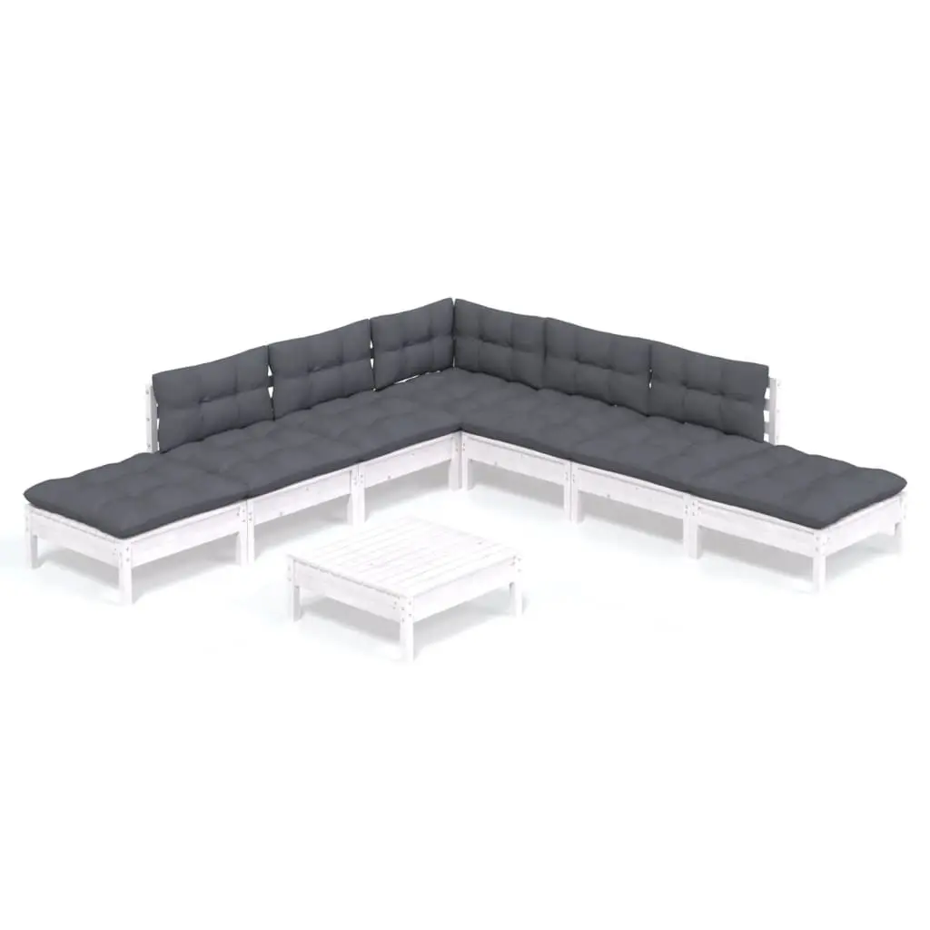 8 Piece Garden Lounge Set with Cushions White Pinewood 3096329 - Furniture