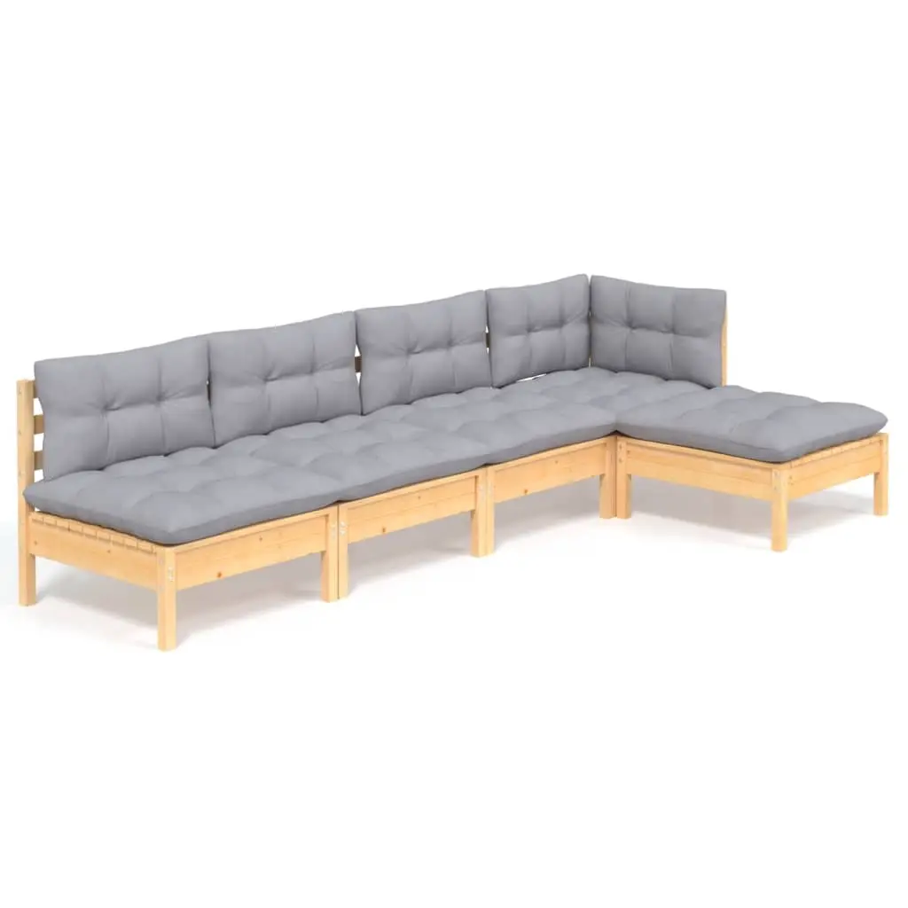 5 Piece Garden Lounge Set with Grey Cushions Pinewood 3096333 - Furniture