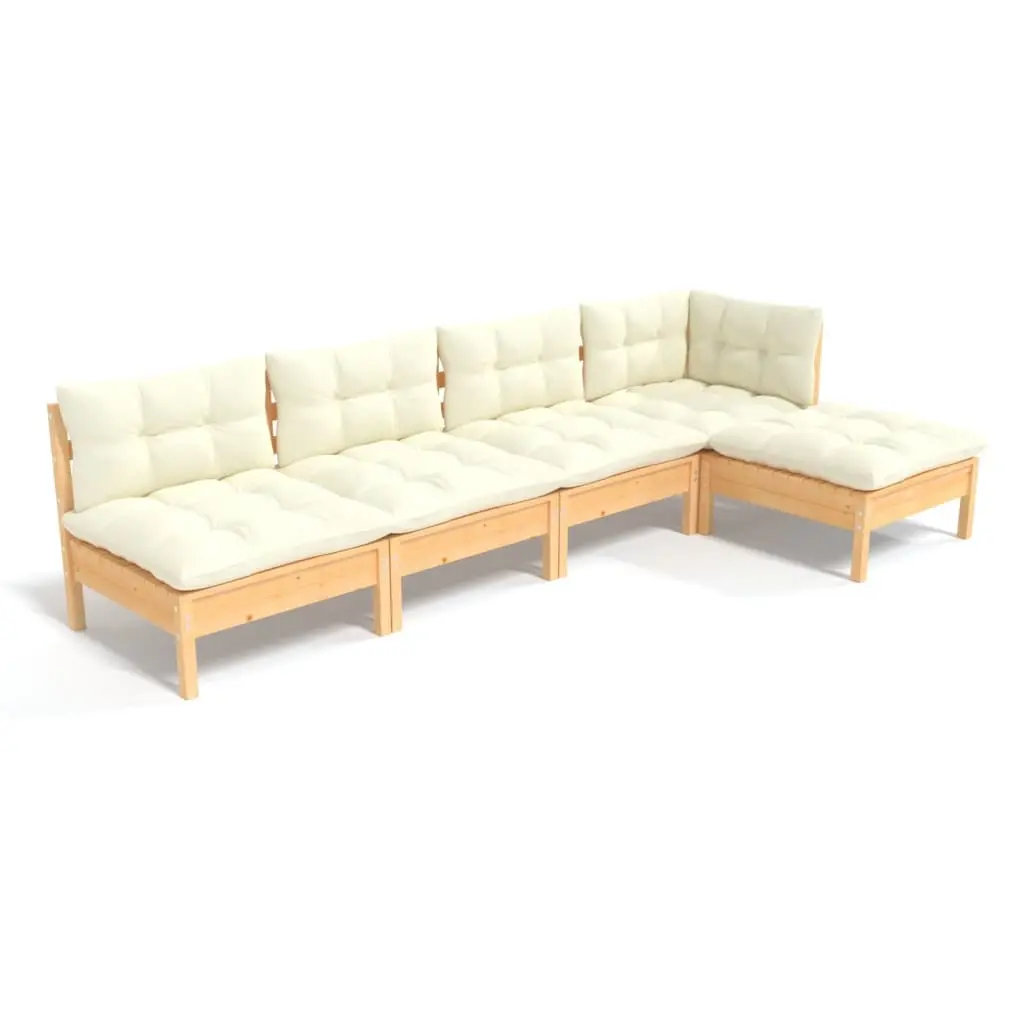 5 Piece Garden Lounge Set with Cream Cushions Pinewood 3096334 - Furniture