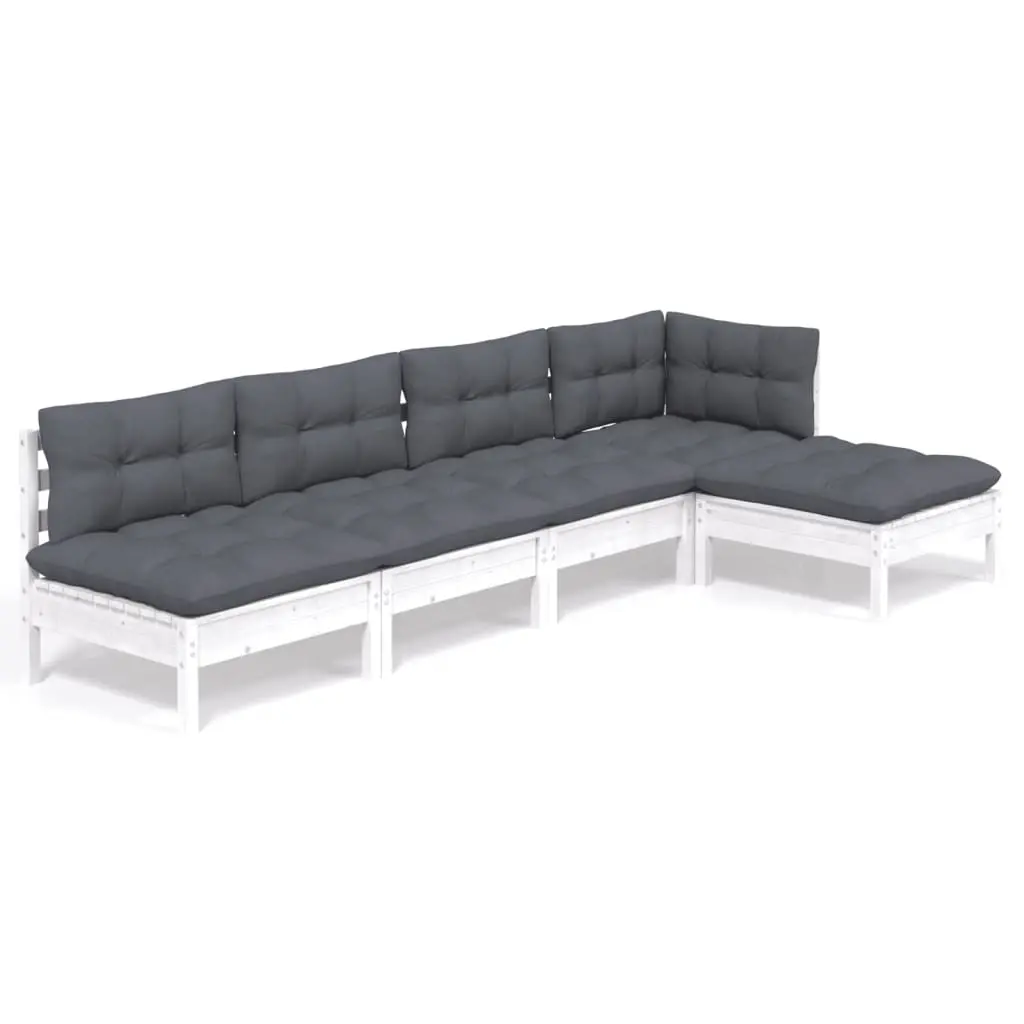 5 Piece Garden Lounge Set with Cushions White Pinewood 3096335 - Furniture