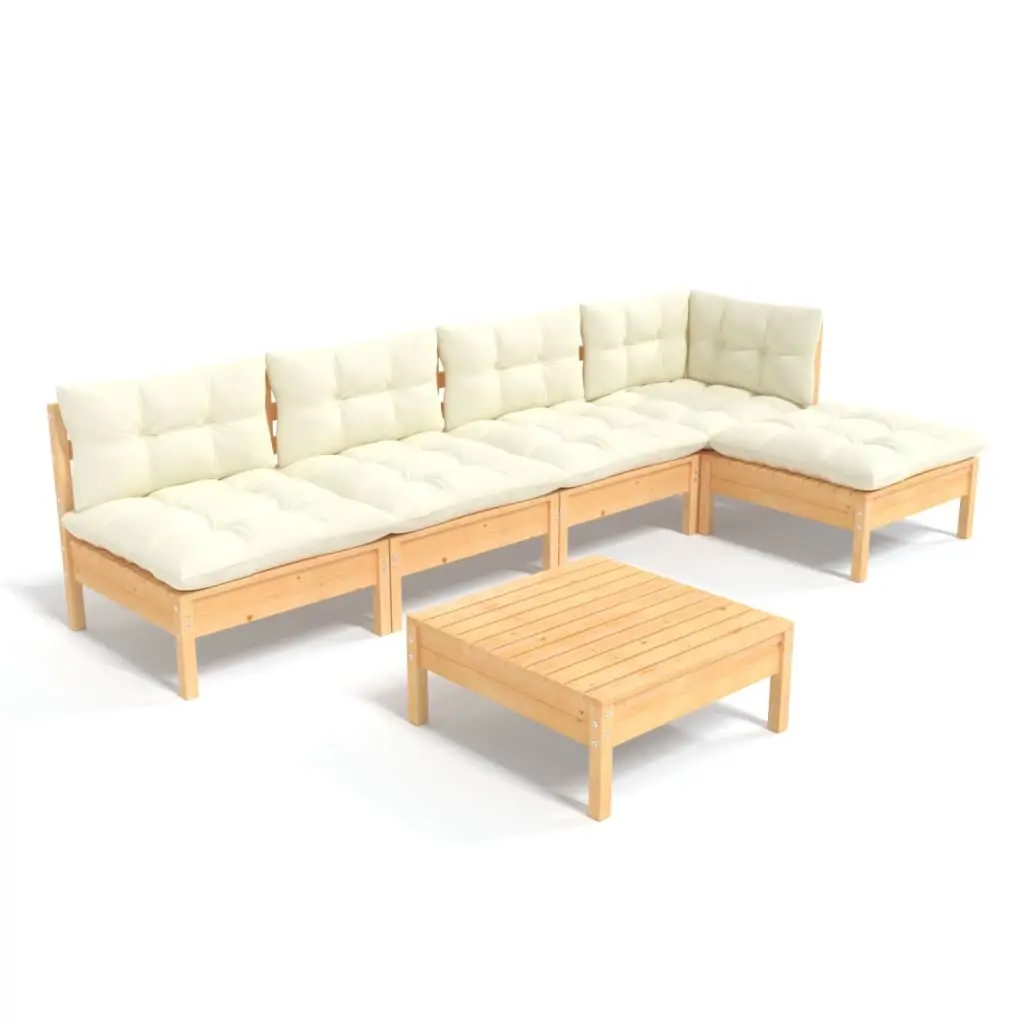 6 Piece Garden Lounge Set with Cream Cushions Pinewood 3096340 - Furniture