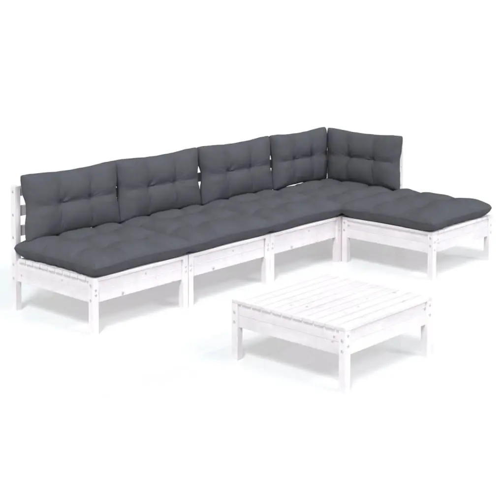 6 Piece Garden Lounge Set with Cushions White Pinewood 3096341 - Furniture