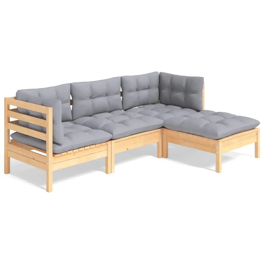 4 Piece Garden Lounge Set with Grey Cushions Pinewood 3096345 - Furniture