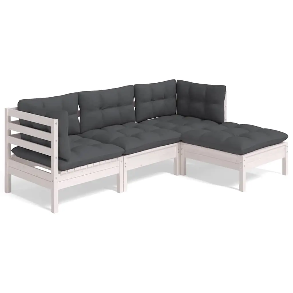 4 Piece Garden Lounge Set with Cushions White Pinewood 3096347 - Furniture