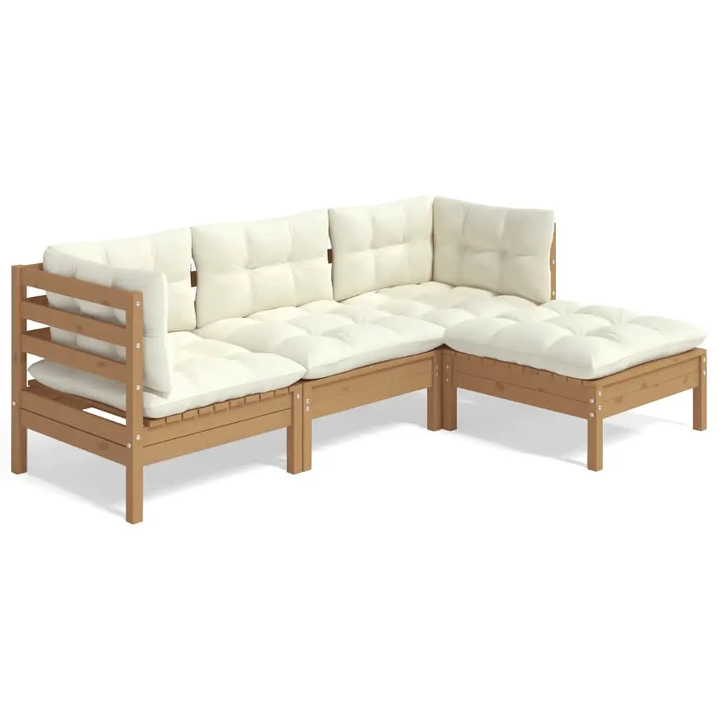 4 Piece Garden Lounge Set with Cushions Honey Brown Pinewood 3096349 - Furniture