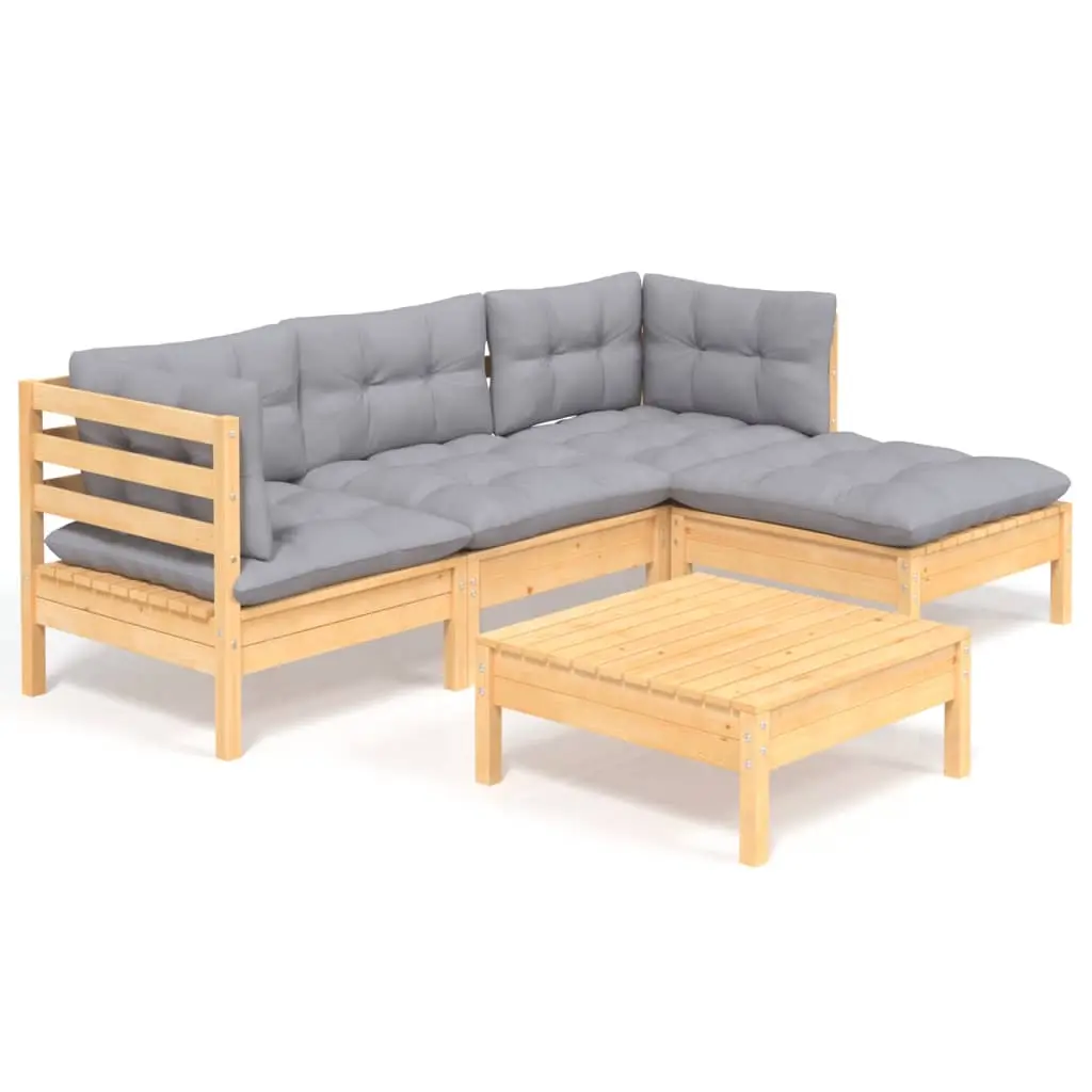 5 Piece Garden Lounge Set with Grey Cushions Pinewood 3096351 - Furniture
