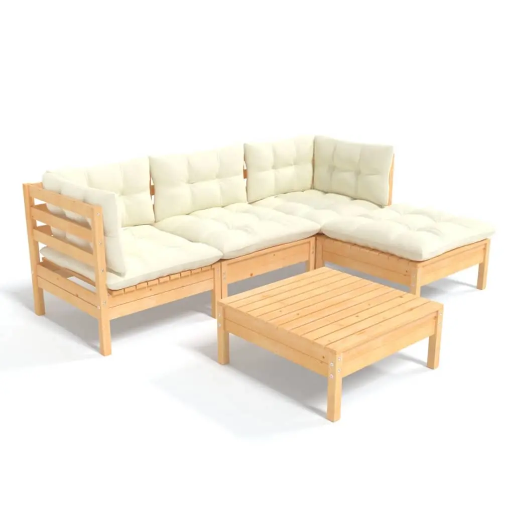 5 Piece Garden Lounge Set with Cream Cushions Pinewood 3096352 - Furniture